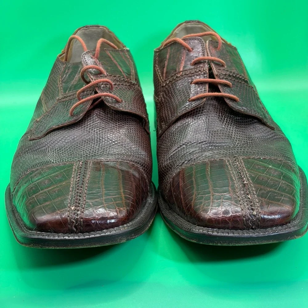 VTG David Eden Joplin Genuine Crocodile Lizard Derby Dress Shoes Mens 11.5 Brown